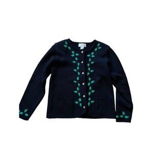Tally Ho Vintage Black Cardigan Holly Ugly Christmas Sweater Shoulder Pads‎ SML